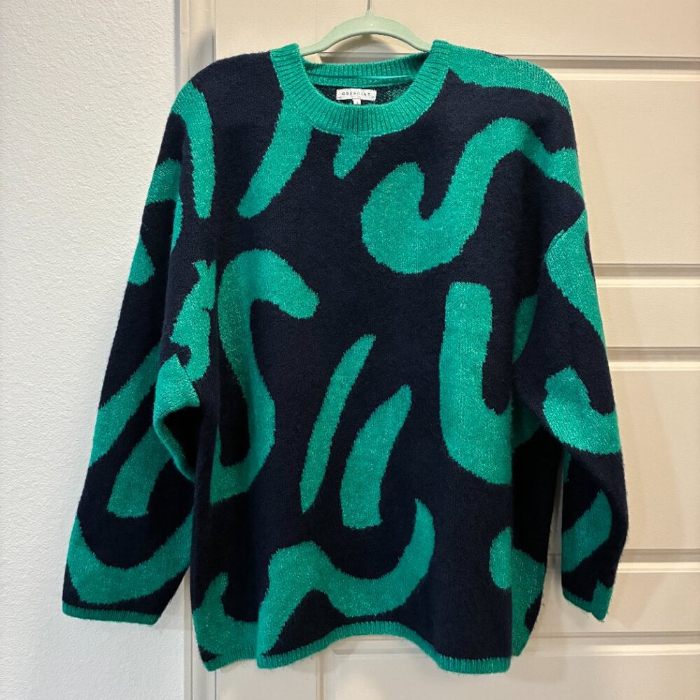 NWOT Abstract Teal and Blue Sweater